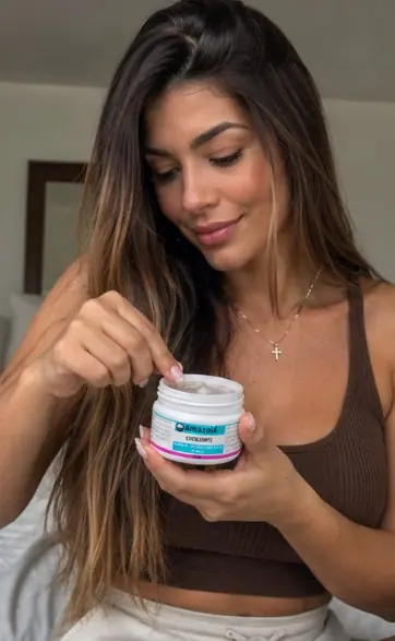 Parceira passando o Esfoliante Amazolé na pele